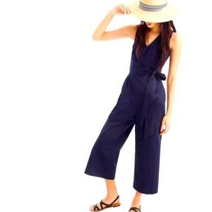J. Crew wrap tie cropped navy blue jumpsuit size 0
